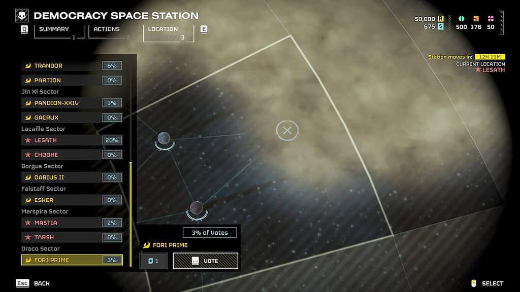 The voting for the next location of the DSS, a planet inside of the Gloom is on the list in Helldivers 2.