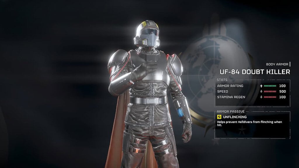 The UF-84 Doubt Killer armor in Helldivers 2.