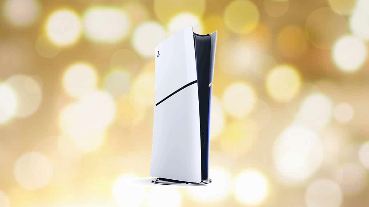 Playstation 5 Slim Digital Edition on a golden background