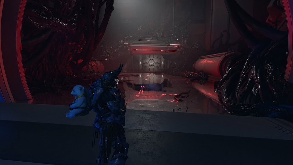 The First Descendant image of Ajax in a dark corridor on the Void Vessel