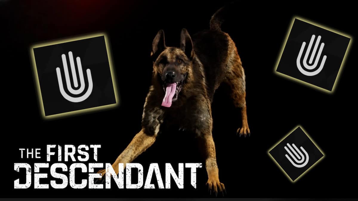 The First Descendant Fellow Hagios Sheepdog with three Mastery symbols and game logo