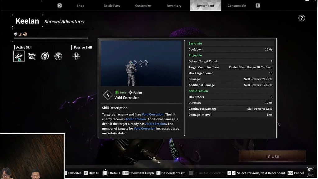 The First Descendant Keelan description of his Void Corrosion Skill