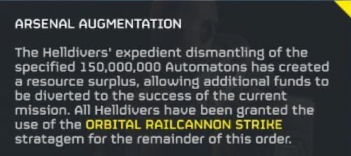 The Arsenal Augmentation will help the Helldivers 2 players complete the Major Order