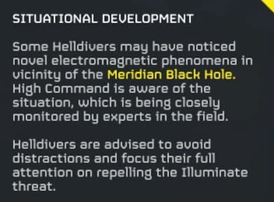 Helldivers 2 Situational Development states nothing changed about the black hole.