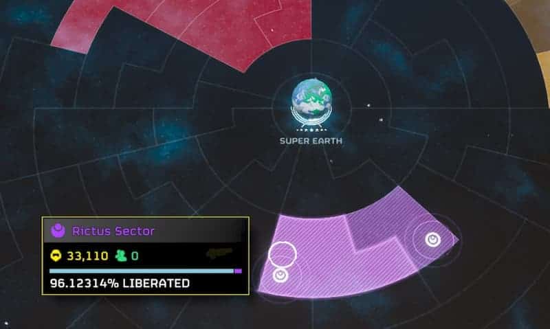 Rictus sector on the Galactic Map in Helldivers 2