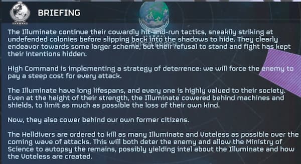 A briefing for a Major Order in Helldivers 2