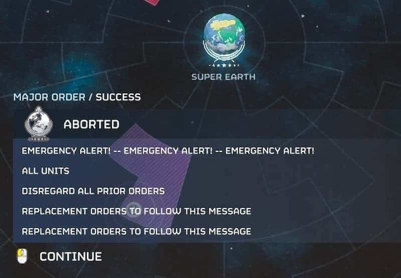 Aborted Major Order in Helldivers 2