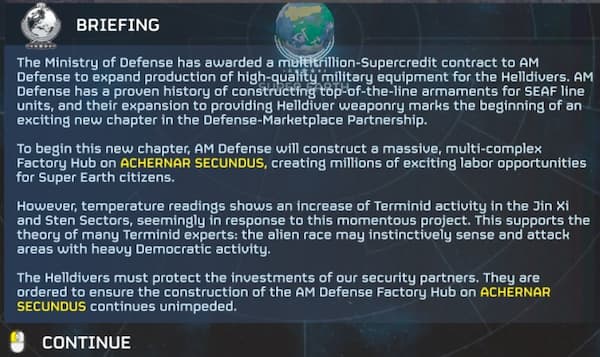 A briefing that explains Terminid attacks during the Major Order in helldivers 2.