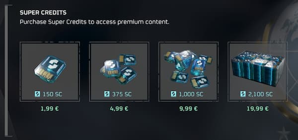 Super Credits prices in Helldivers 2.