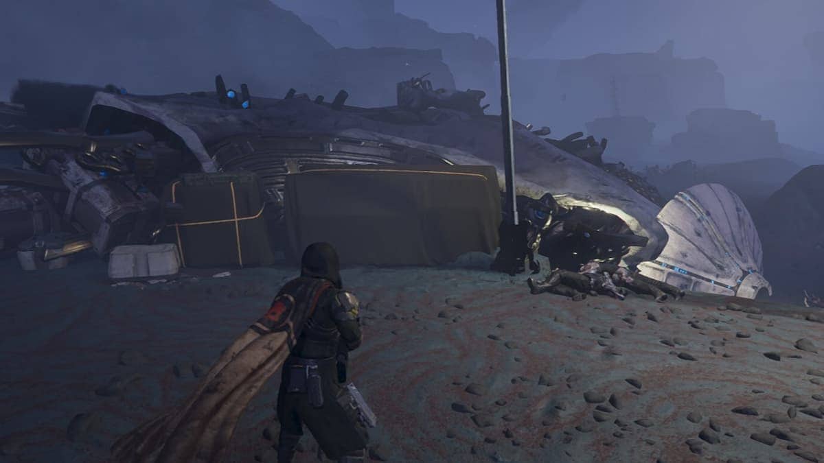 A wrecked Illuminate ship in Helldivers 2.