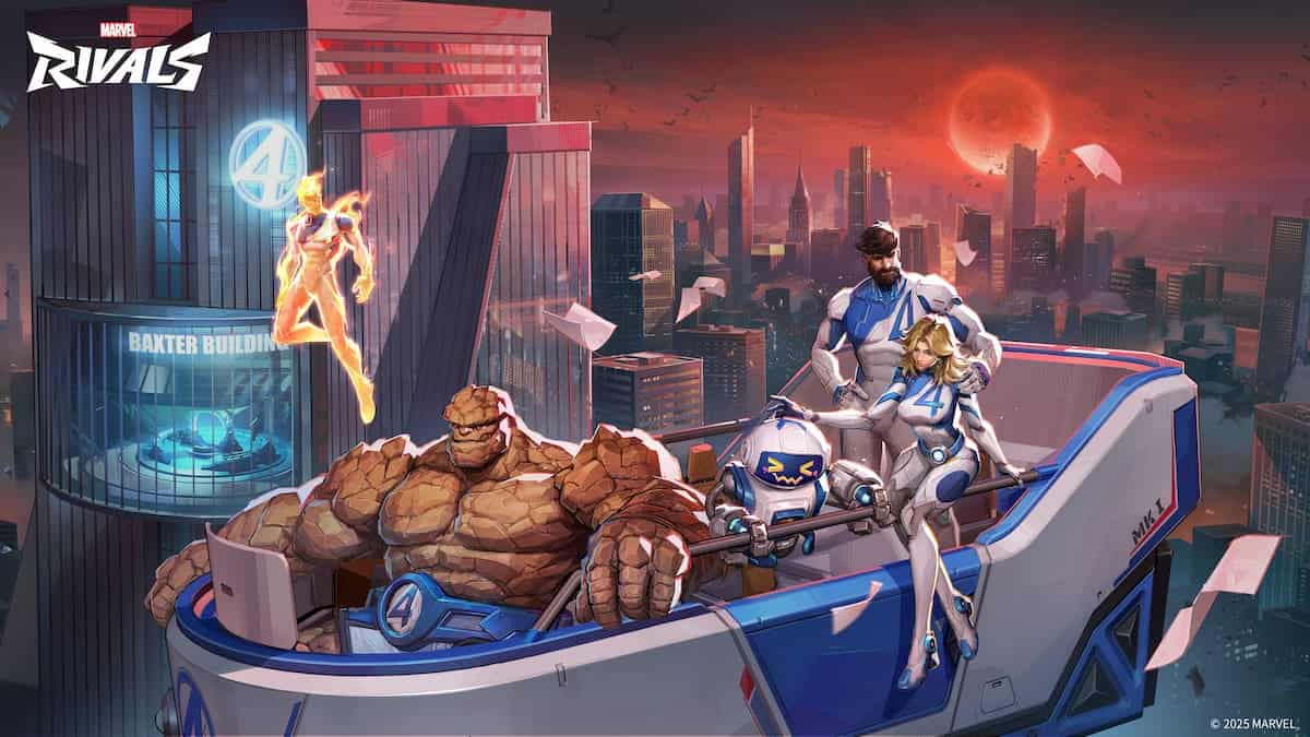 Marvel Rivals image of The Fantastic Four, Mr. Fantastic, Invisible Woman, Human Torch, The Thing, and HERBIE