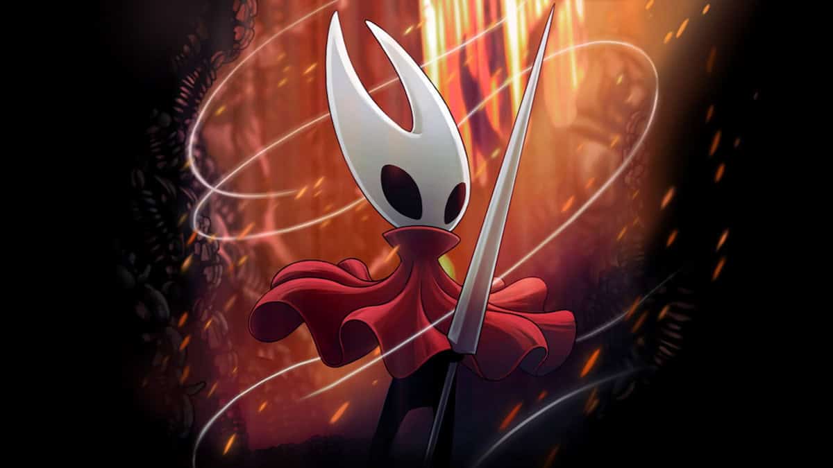 Silksong image of the protagonist, Hornet, holding a sword