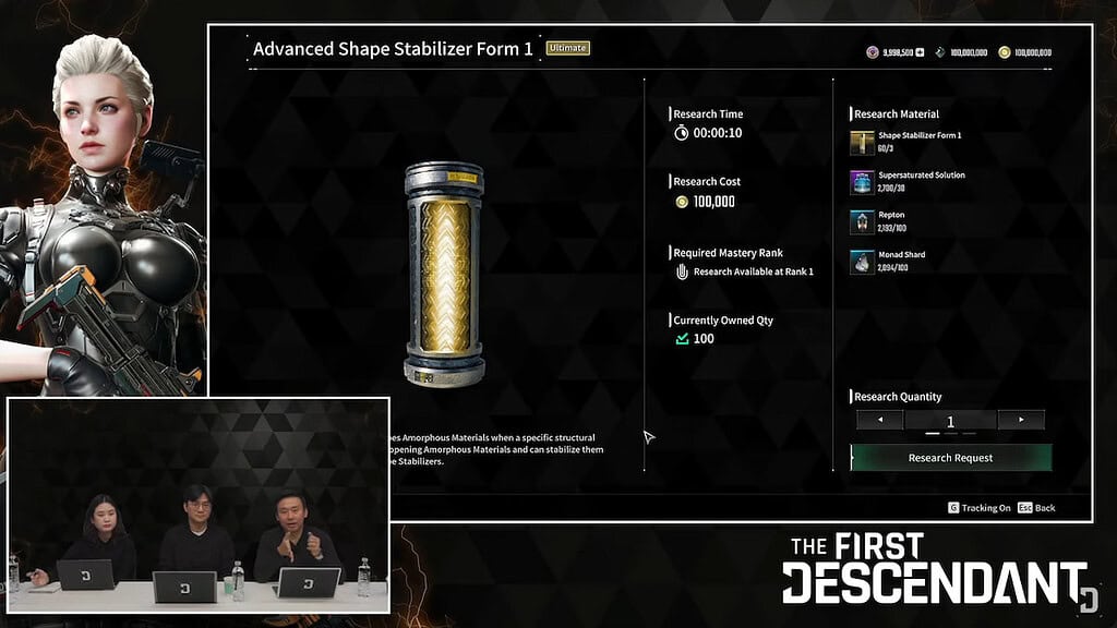 The First Descendant Advanced Shape Stabilizers research screen