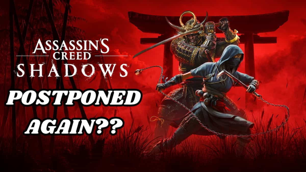 Assassin’s Creed Shadows protagonists, game logo and the text saying postponed again??