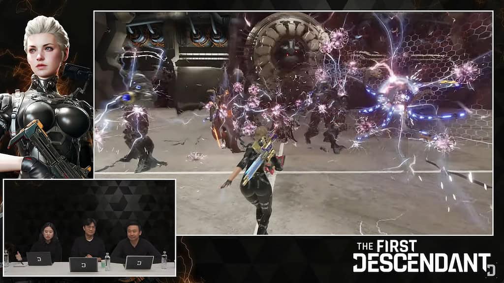 The First Descendant screenshot of the dev livestream showing Ines Raya using her Conductor skill