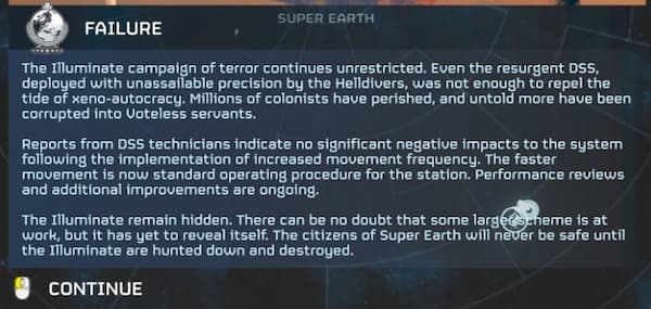 The briefing following the failed Major Order in Helldivers 2.