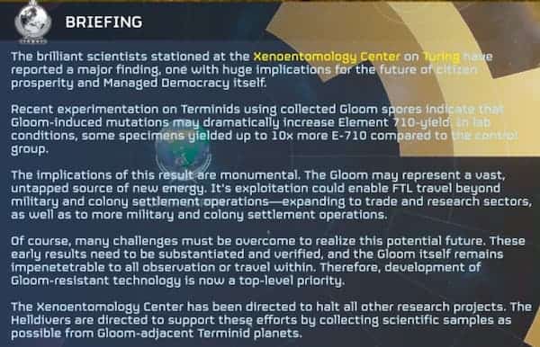 The briefing for a Major Order in Helldivers 2.