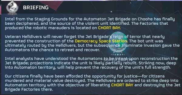 A briefing for the latest Major Order in Helldivers 2.