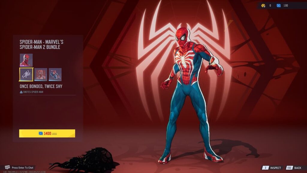 A look at the new Spider-man costume in shop in Marvel Rivals.