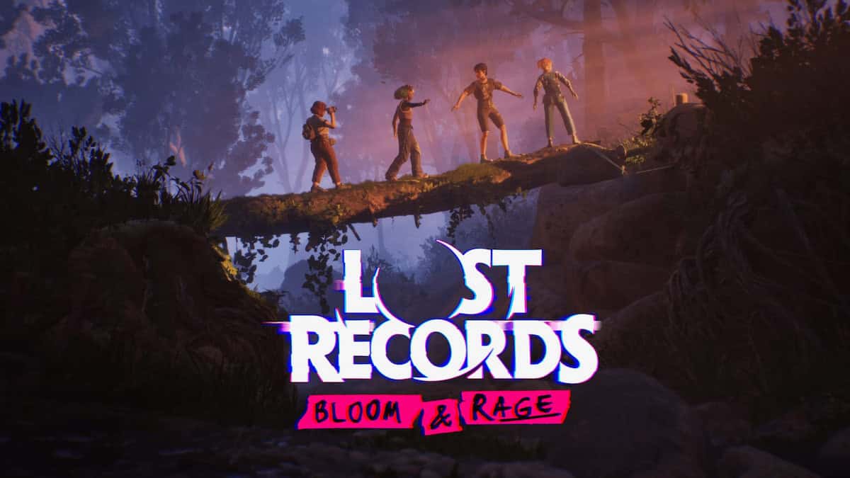 Lost Records Bloom and Rage image of four girls walking over a tree trunk