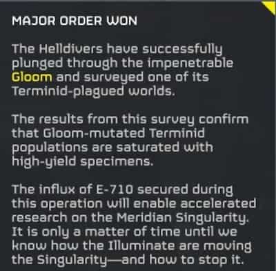 Major Order victory briefing in Helldivers 2.