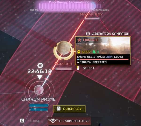 The progress of Martale liberation in Helldivers 2.