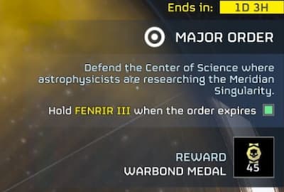 The Major Order progress shows that Fenrir III has been liberated in Helldivers 2.