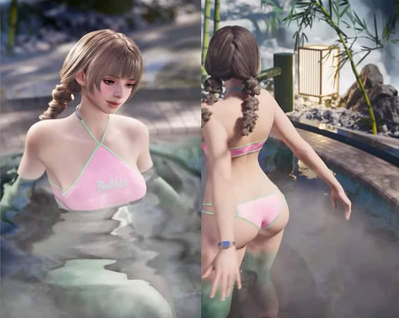 The First Descendant image of Valby in a Hot springs, wearing a Swimsuit skin