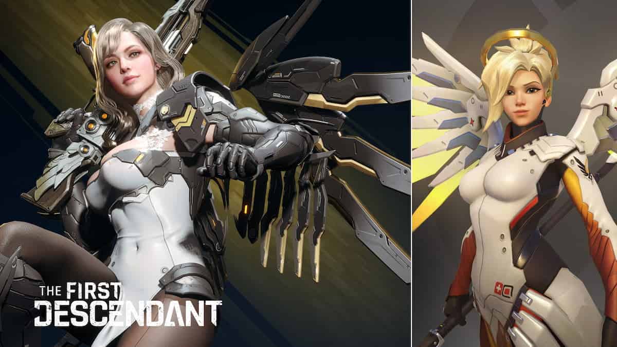 The First Descendant image of Serena next to Mercy from Overwatch