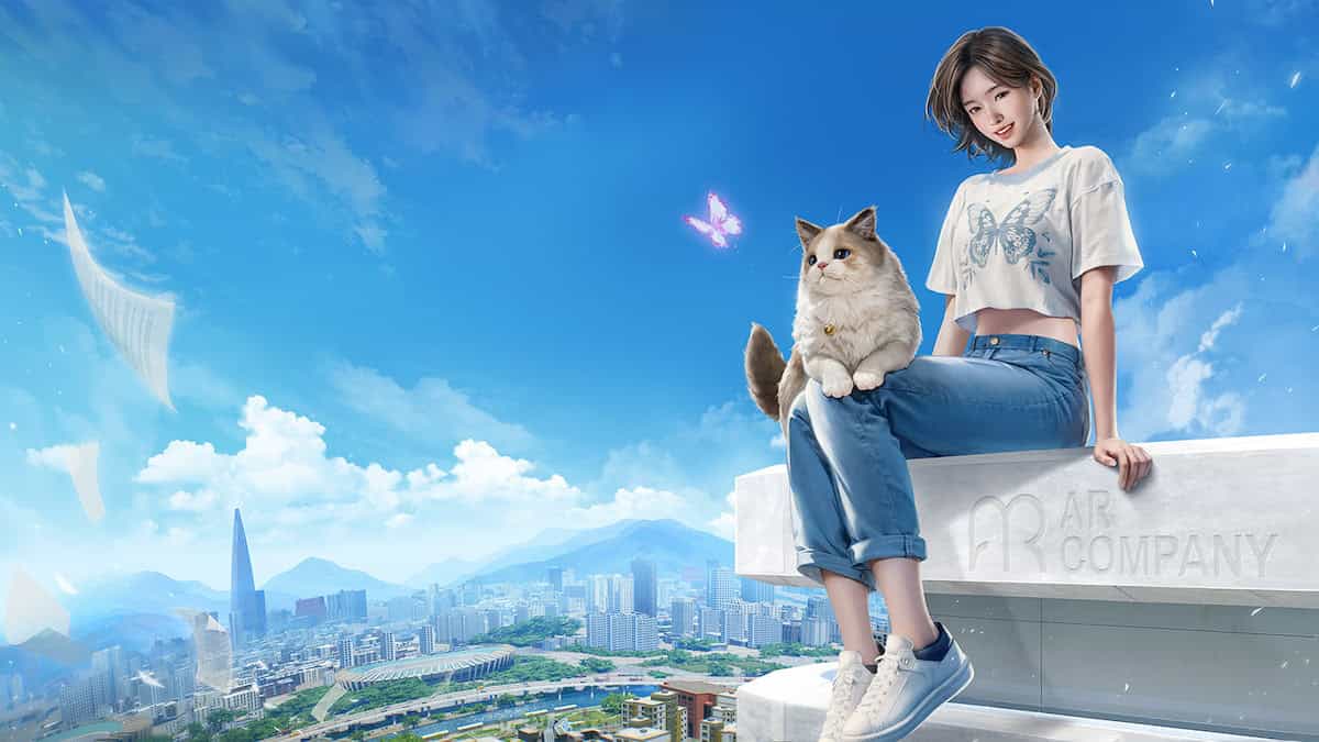 inZOI promo image of a girl witting on a roof with a cat on her lap