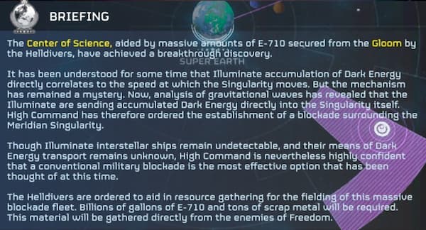 A briefing for the Major Order in Helldivers 2.